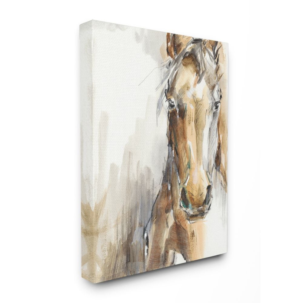 Stupell Home Décor Horse Portrait Orange Brown Animal Watercolor Painting Canvas Wall Art by Ethan Harper