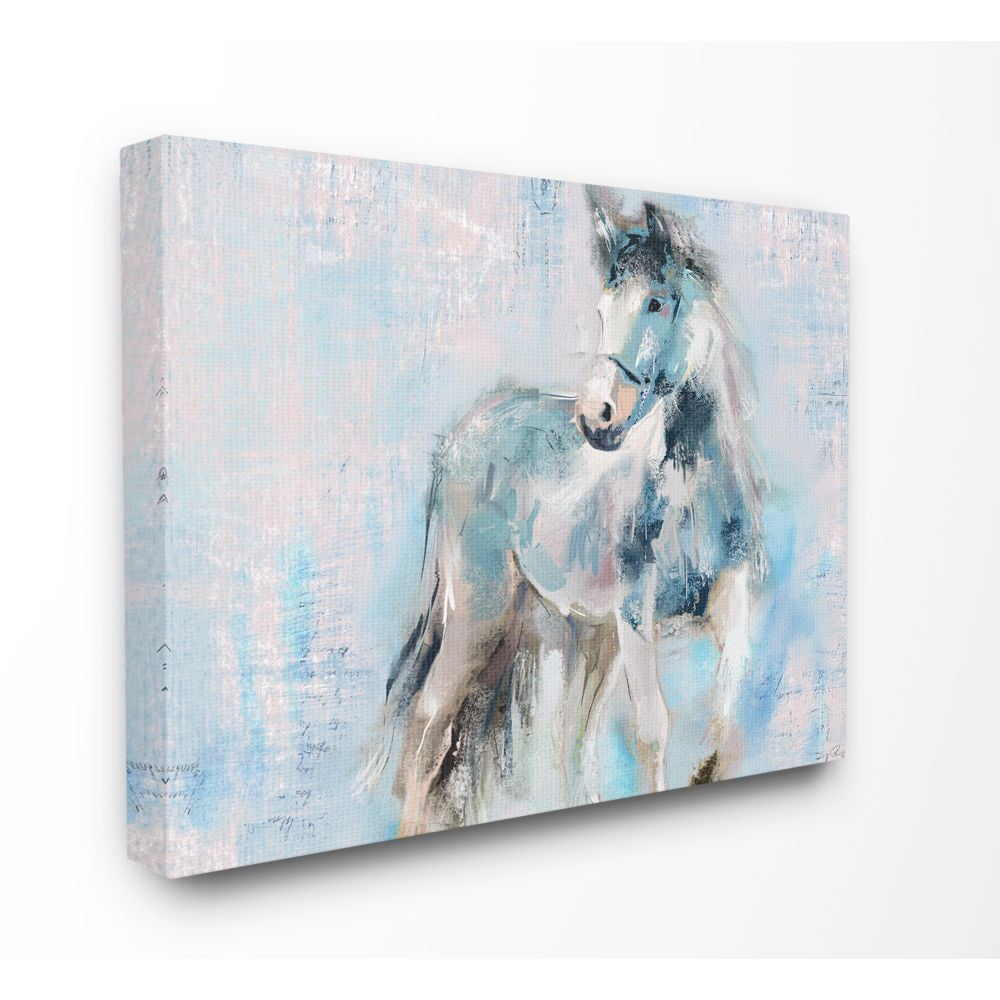 Stupell Home Décor Horse Walk Blue Pink Textured Animal Painting Canvas Wall Art by Main Line Studio