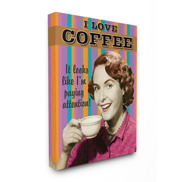Stupell Home Décor I Love Coffee Funny Vintage Striped Word Design Canvas Wall Art by Retrorocket