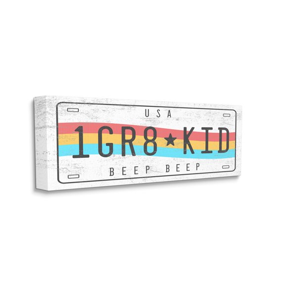 Stupell Home Décor Industries 1 GR8 KID Rainbow Car License Plate, 20 x 48, Design by Daphne Polselli