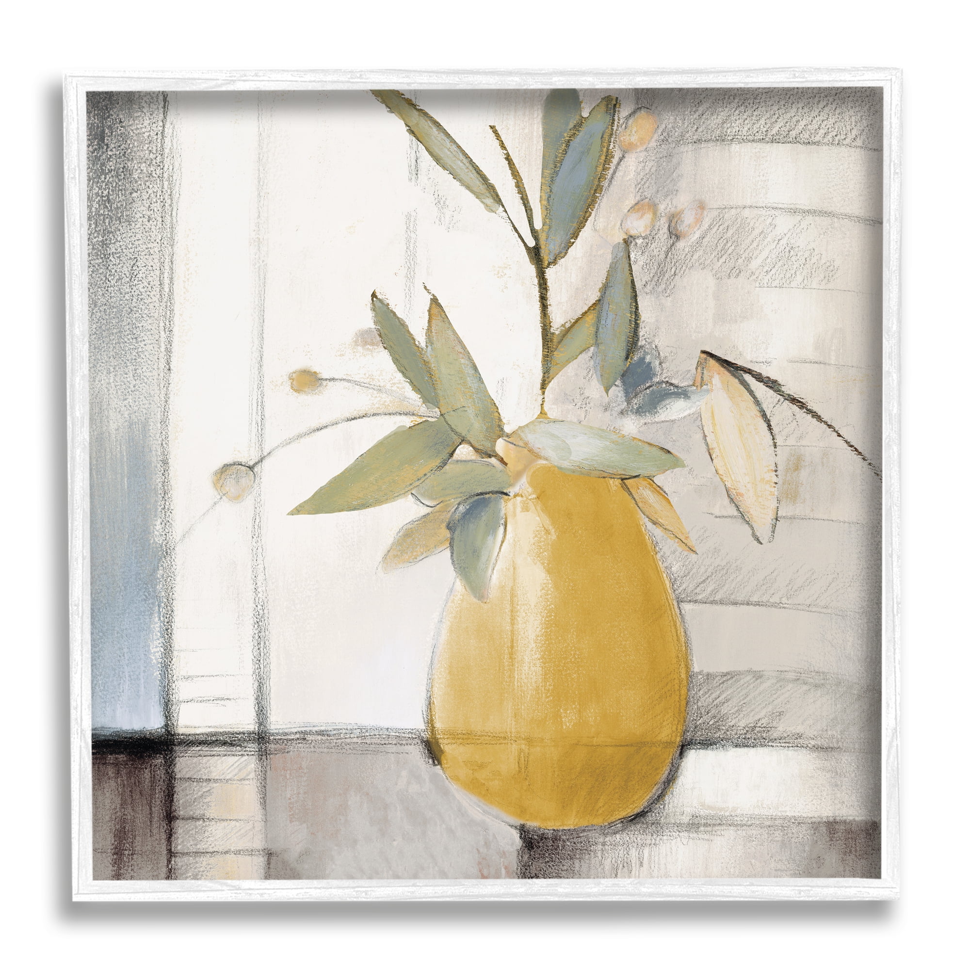 White Framed Abstract Potted Plant Wall Art, 12 x 12