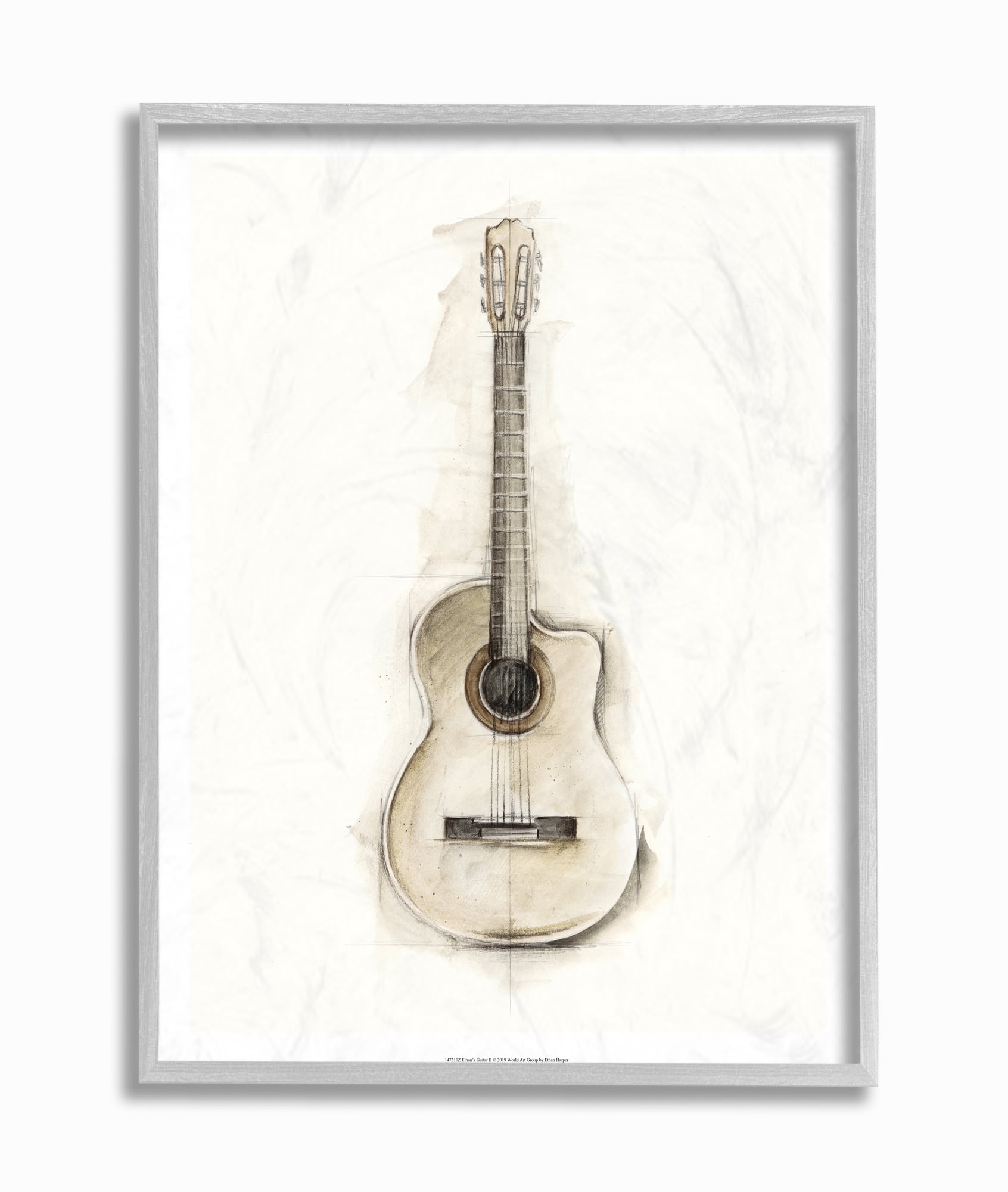 Stupell Home Décor Industries Acoustic Guitar Watercolor Drawing Design Framed Wall Art by Ethan Harper