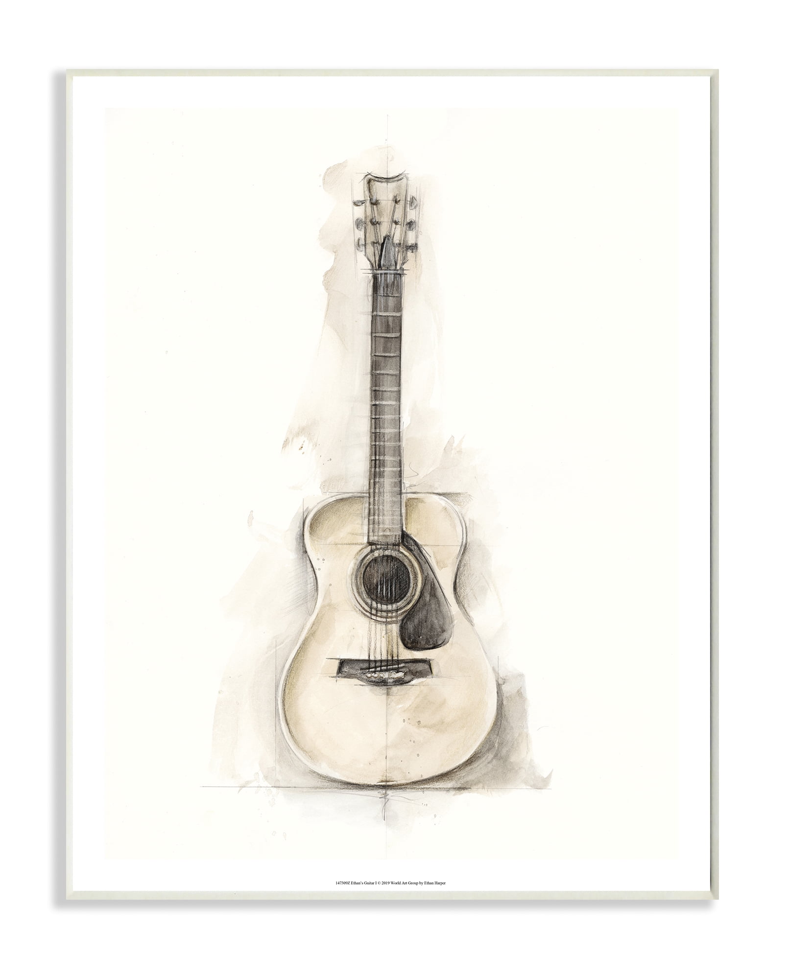 Stupell Home Décor Industries Acoustic Guitar Watercolor Drawing Wood Plaque by Ethan Harper