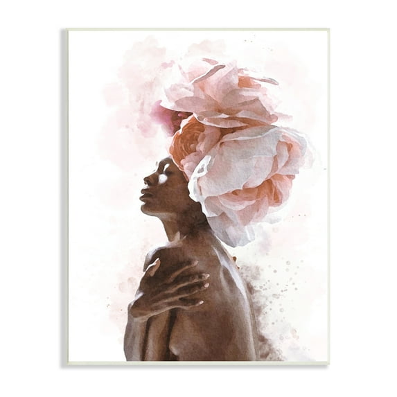 Stupell Home Décor Industries African American Woman Pink Floral Crown Abstract Portrait 13" x 19" Designed by Ros Ruseva