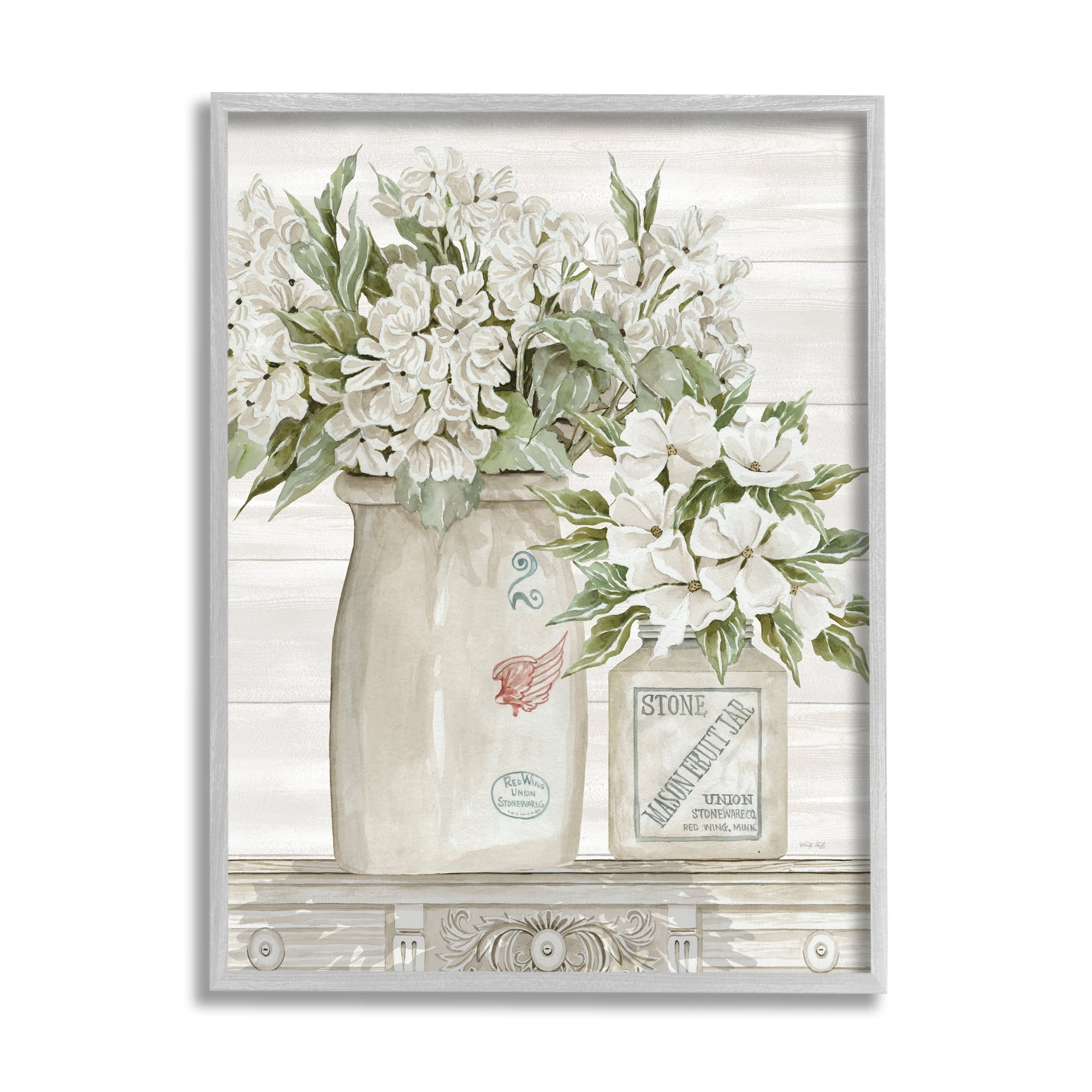 Stupell Home Décor Industries Alluring White Florals Classic Country Ceramic Jars, 11 x 14, Designed by Cindy Jacobs