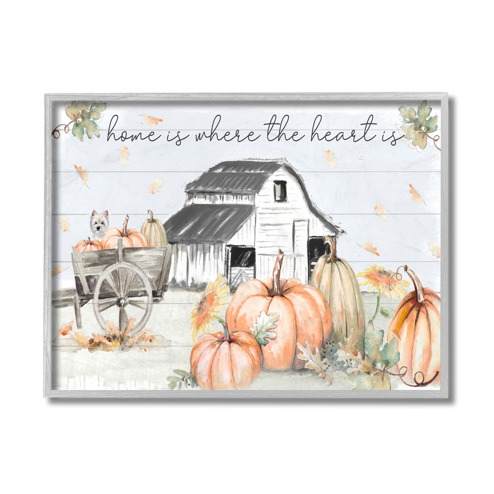 Stupell Industries Autumn Farm Harvest Home and Heart Phrase Gray Framed Design by Patricia Pinto