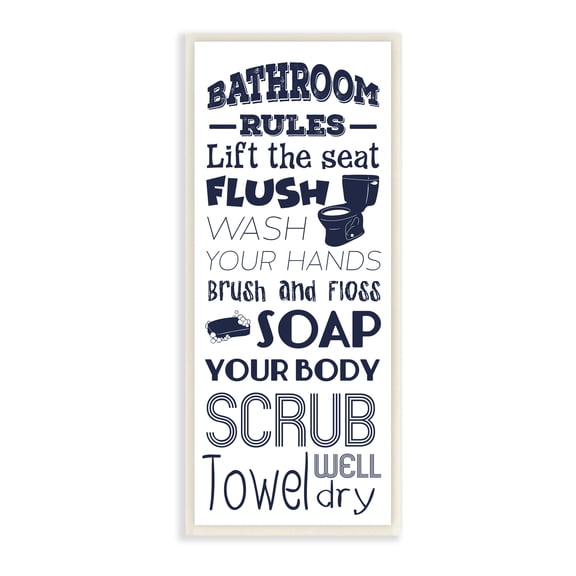 Stupell Home Décor Industries Bathroom Rules Sign Navy Blue Toilet Bubbly Soap 7 x 17 Designed by Marcus Prime