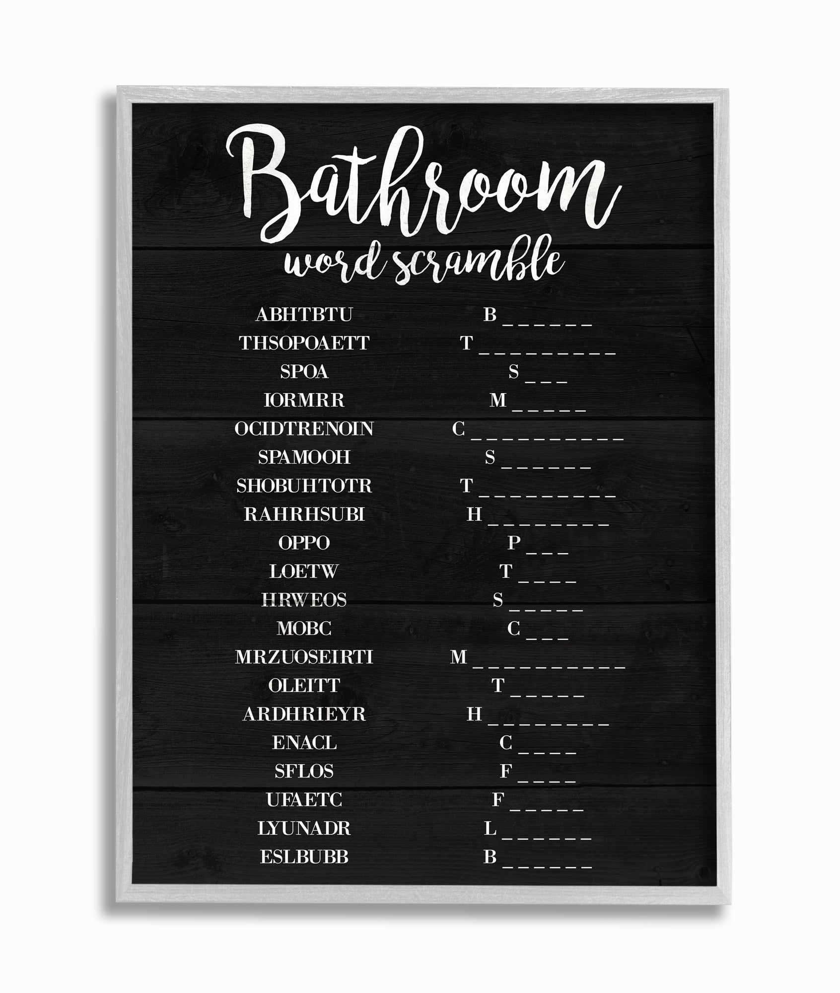 Stupell Home Décor Industries Bathroom Word Scramble Black And White Word Design Framed Wall Art by Daphne Polselli