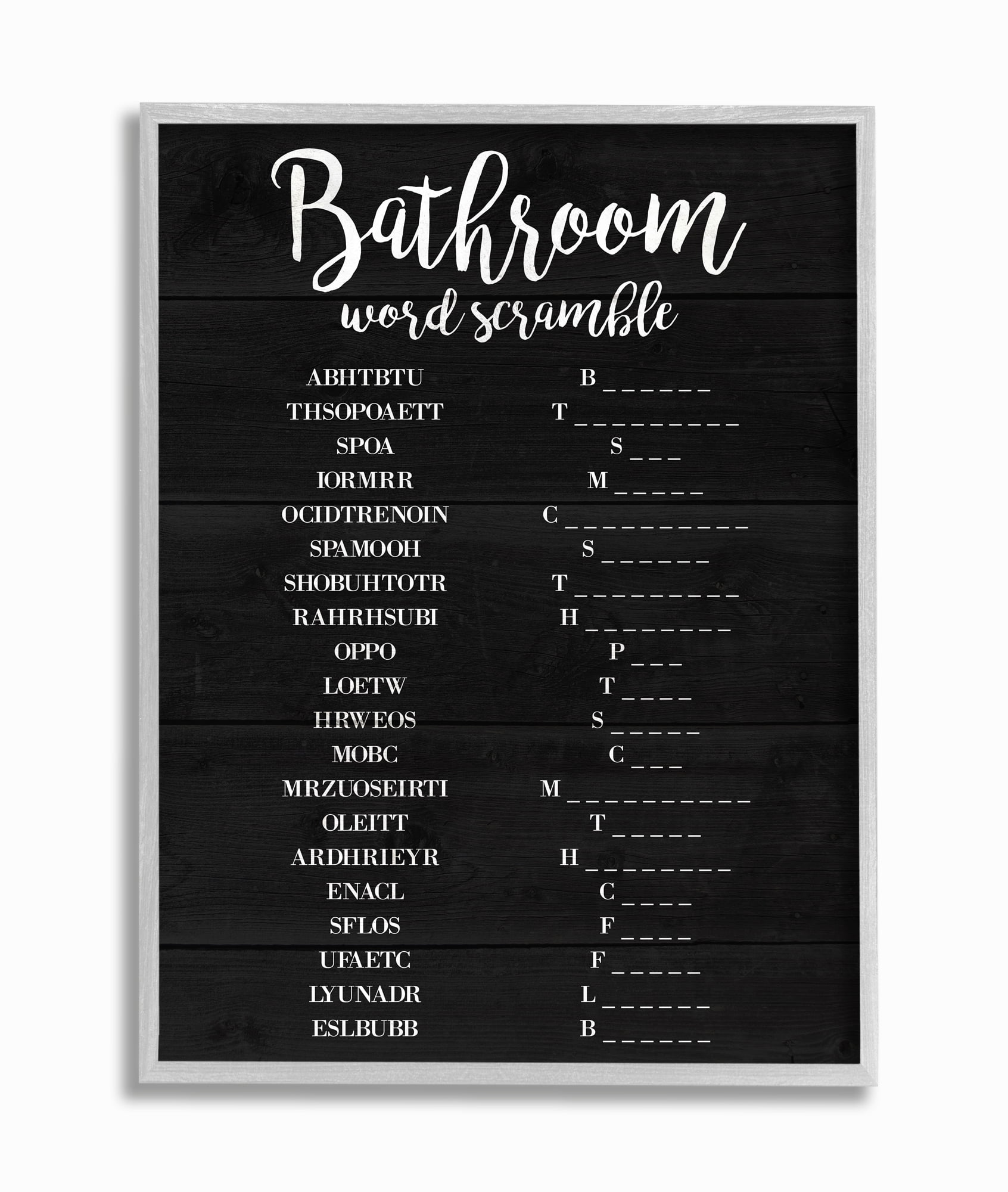 Stupell Home Décor Industries Bathroom Word Scramble Black And White Word Design Framed Wall Art by Daphne Polselli
