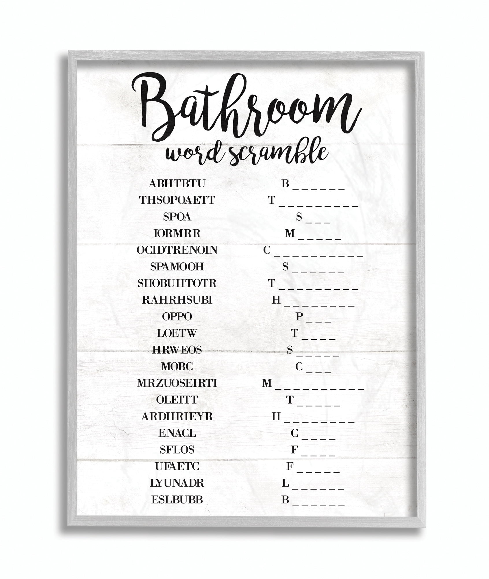 Stupell Home Décor Industries Bathroom Word Scramble White And Black Word Design Framed Wall Art by Daphne Polselli