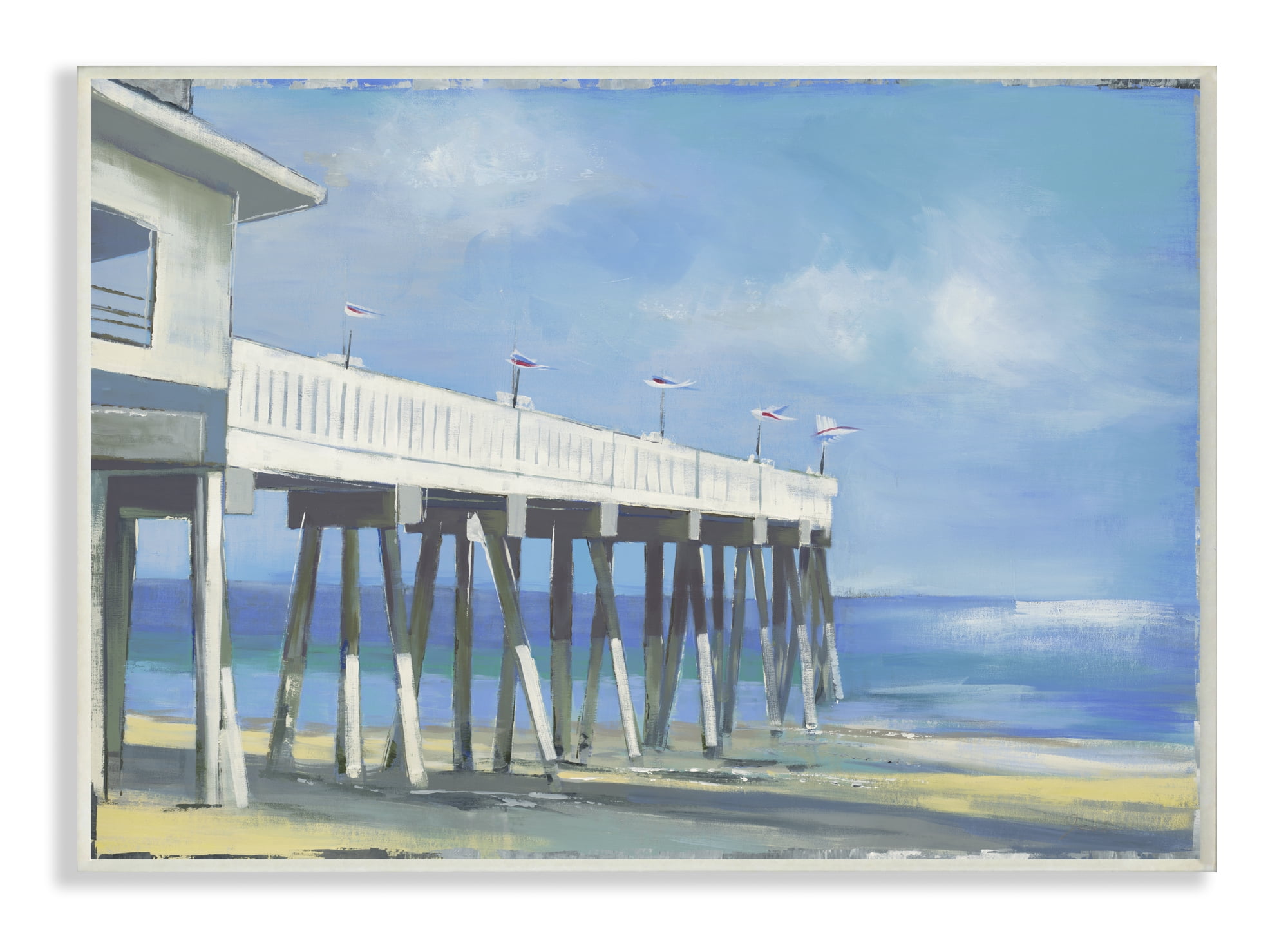 Stupell Home Décor Industries Beach Boardwalk Ocean Blue Landscape Painting Wood Plaque by Third and Wall