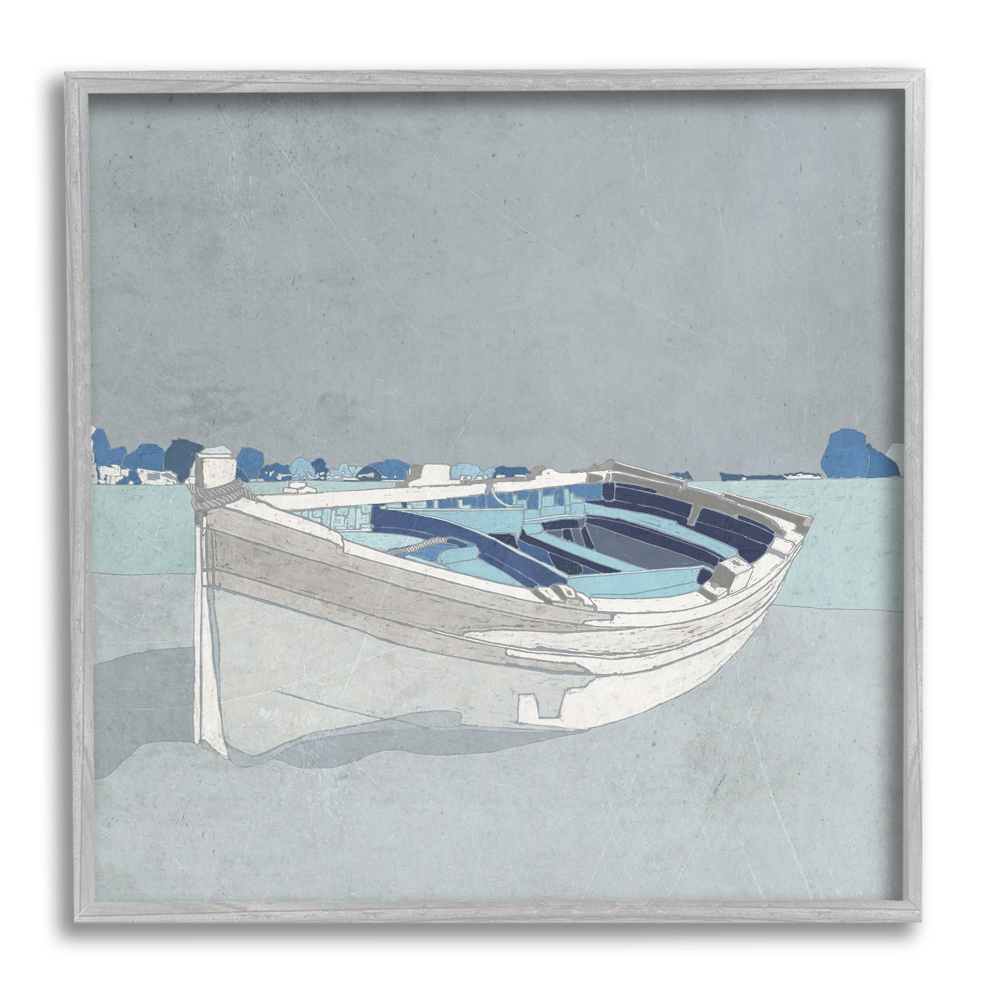 Stupell Home Décor Industries Beached Row Boat Monochromatic Blue Nautical Town, 12 x 12, Designed by Ynon Mabat