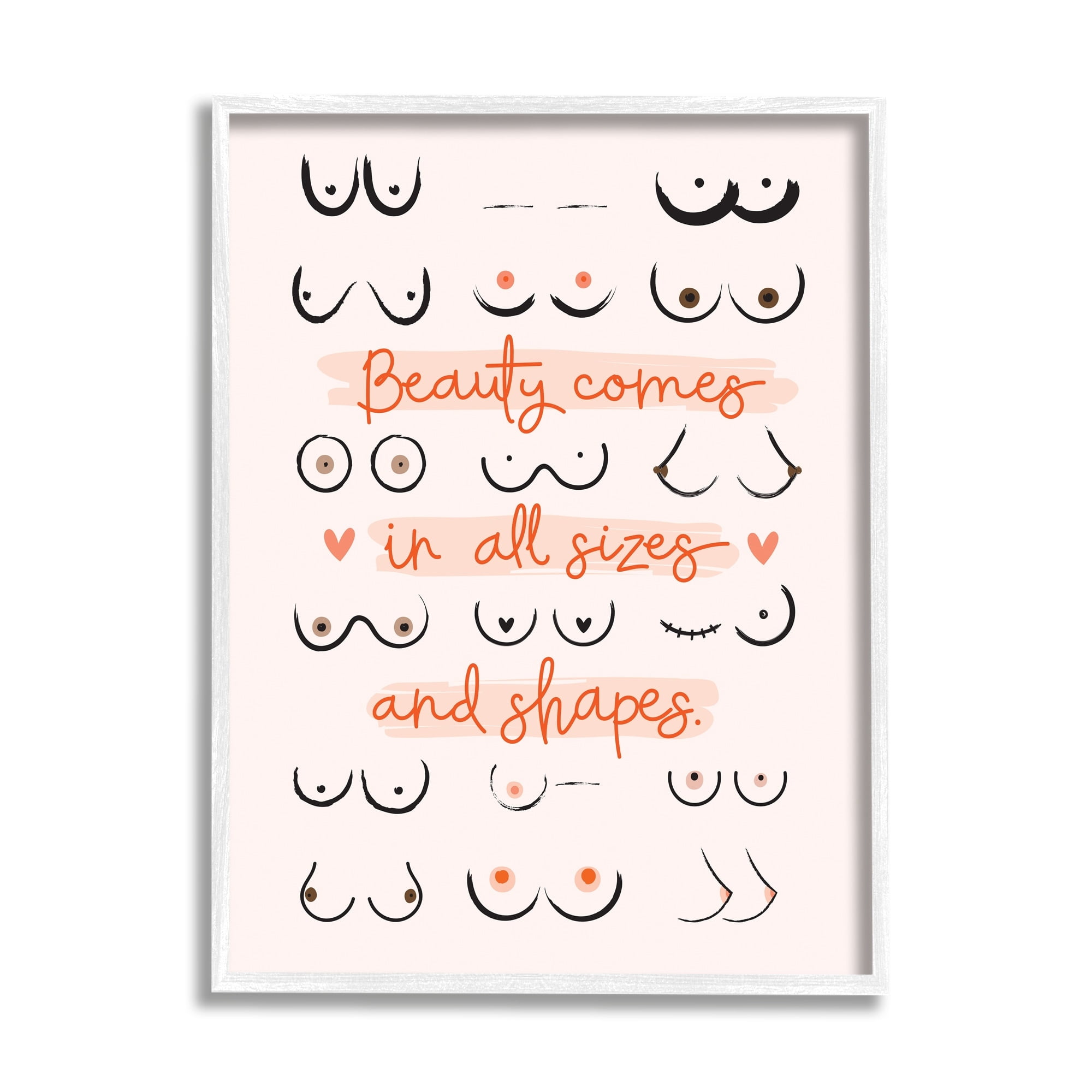 Stupell Home Décor Industries Beauty All Sizes and Shapes Phrase Female Chest Positivity, 11 x 14, Designed by Ilis Aviles