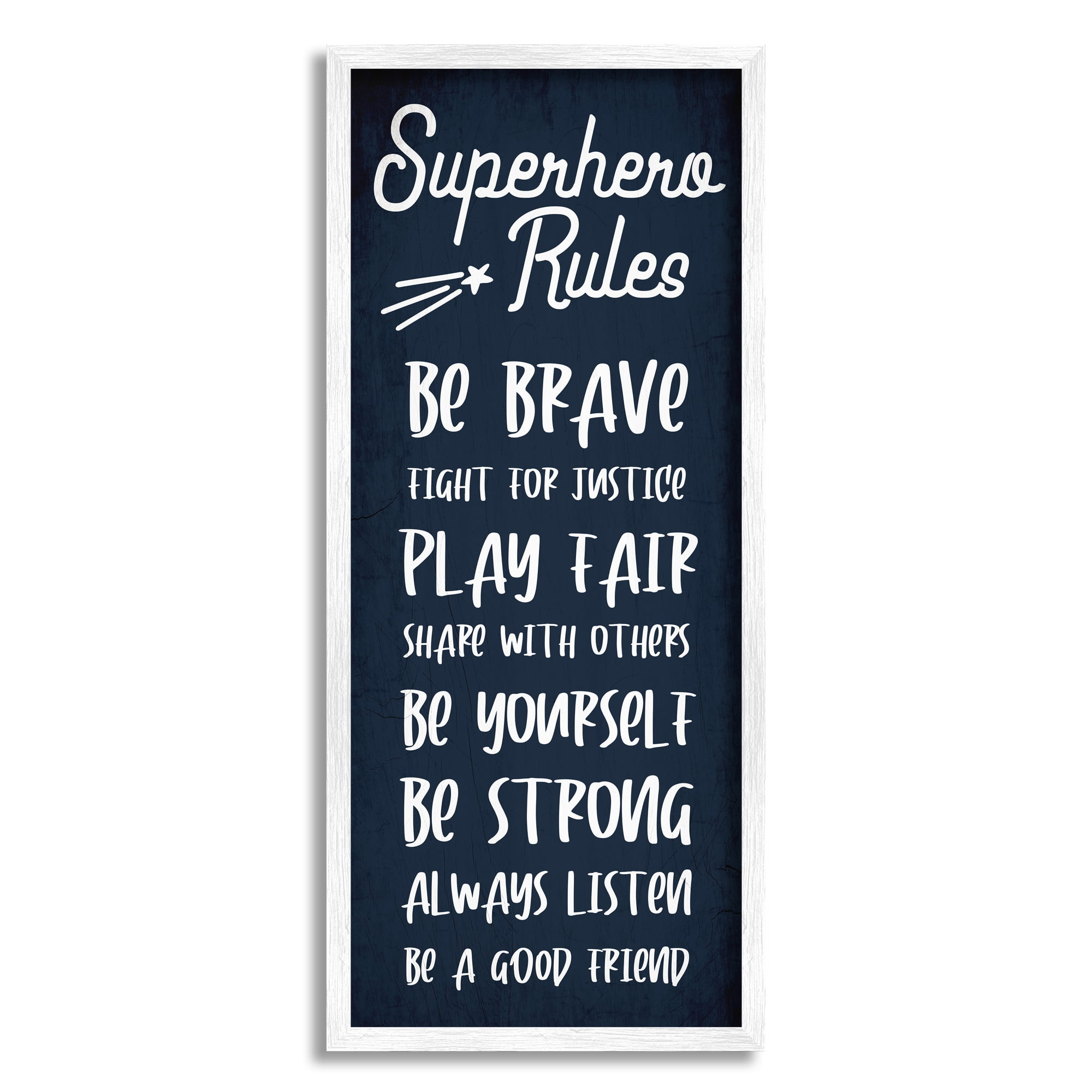 Stupell Home Décor Industries Brave Superhero Rules Kid's Blue Motivational List, 10 x 24, Designed by Daphne Polselli