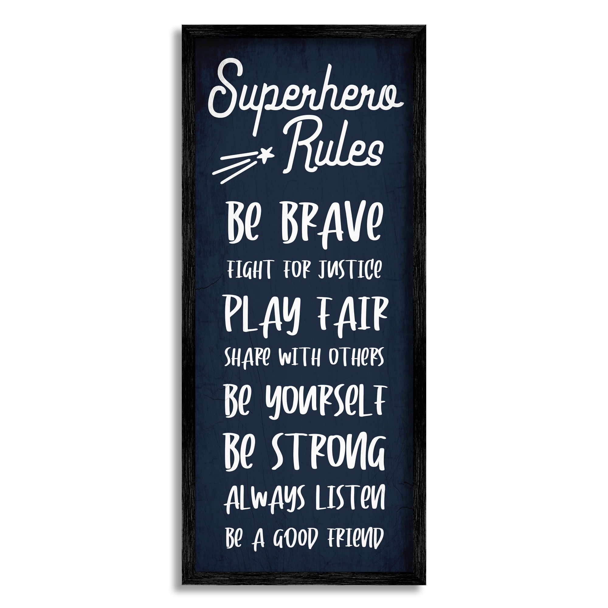Stupell Home Décor Industries Brave Superhero Rules Kid's Blue Motivational List, 10 x 24, Designed by Daphne Polselli