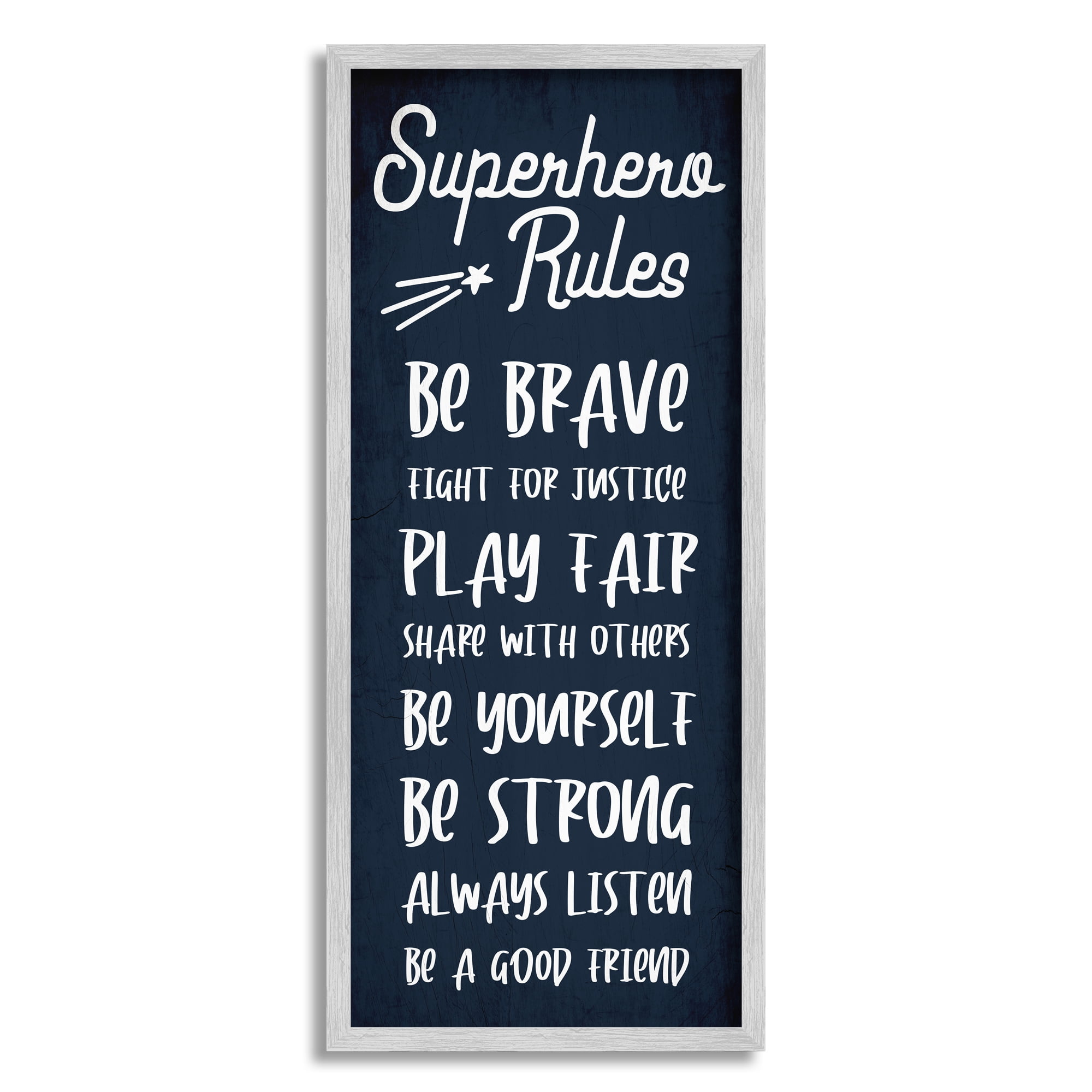 Stupell Home Décor Industries Brave Superhero Rules Kid's Blue Motivational List, 13 x 30, Designed by Daphne Polselli