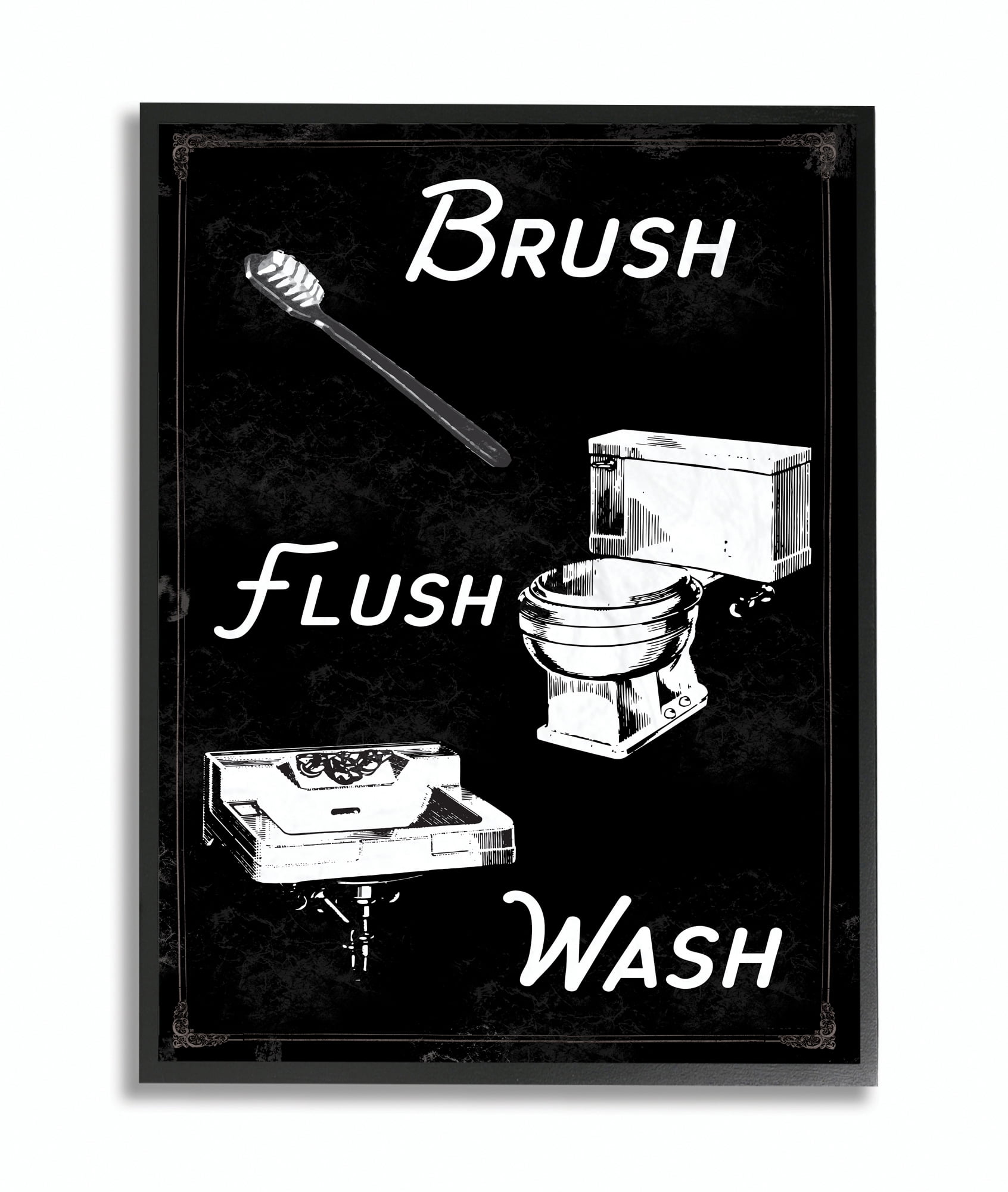 Stupell Home Décor Industries Brush Flush Wash Bathroom Black And White Word Design Framed Wall Art by The Saturday Evening Post