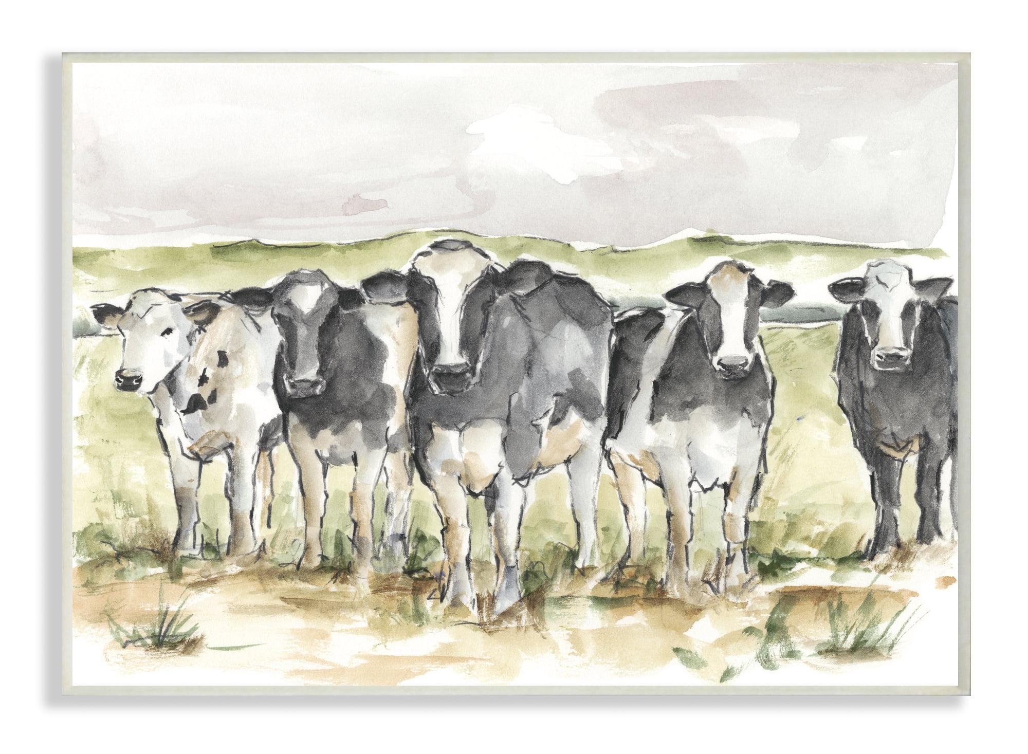 Stupell Home Décor Industries Cow Pasture Farm Animal Landscape Watercolor Painting Wood Plaque by Ethan Harper