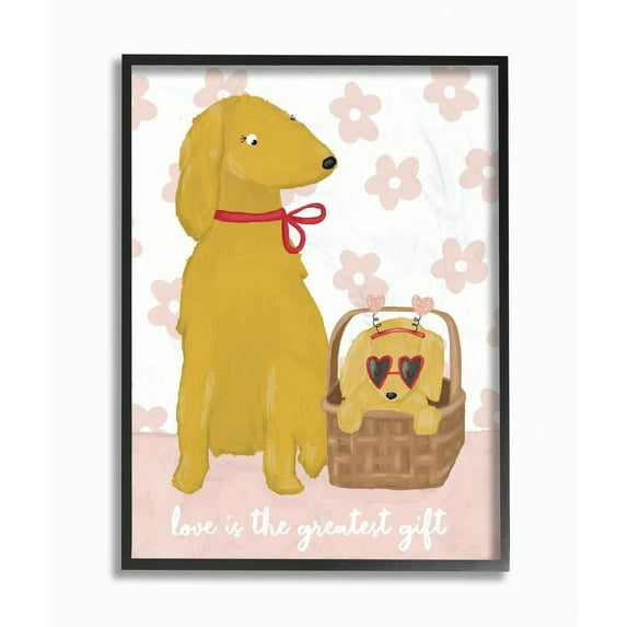 Stupell Home Décor Industries Dog Family Love Pink Yellow Pet Design Framed Wall Art by Cindy Willingham