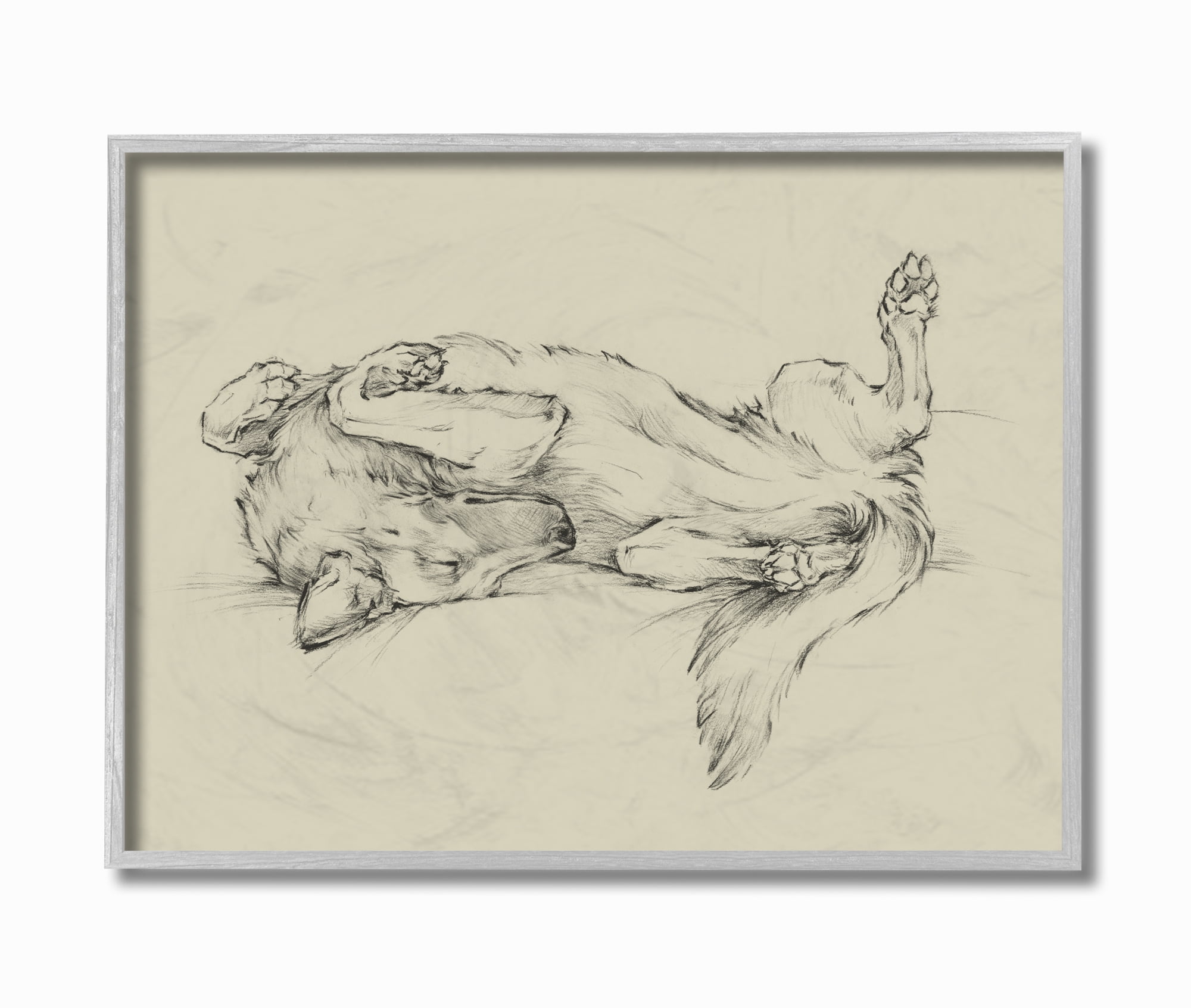Gray Framed Dog Napping Sketch Canvas Wall Art for Kids