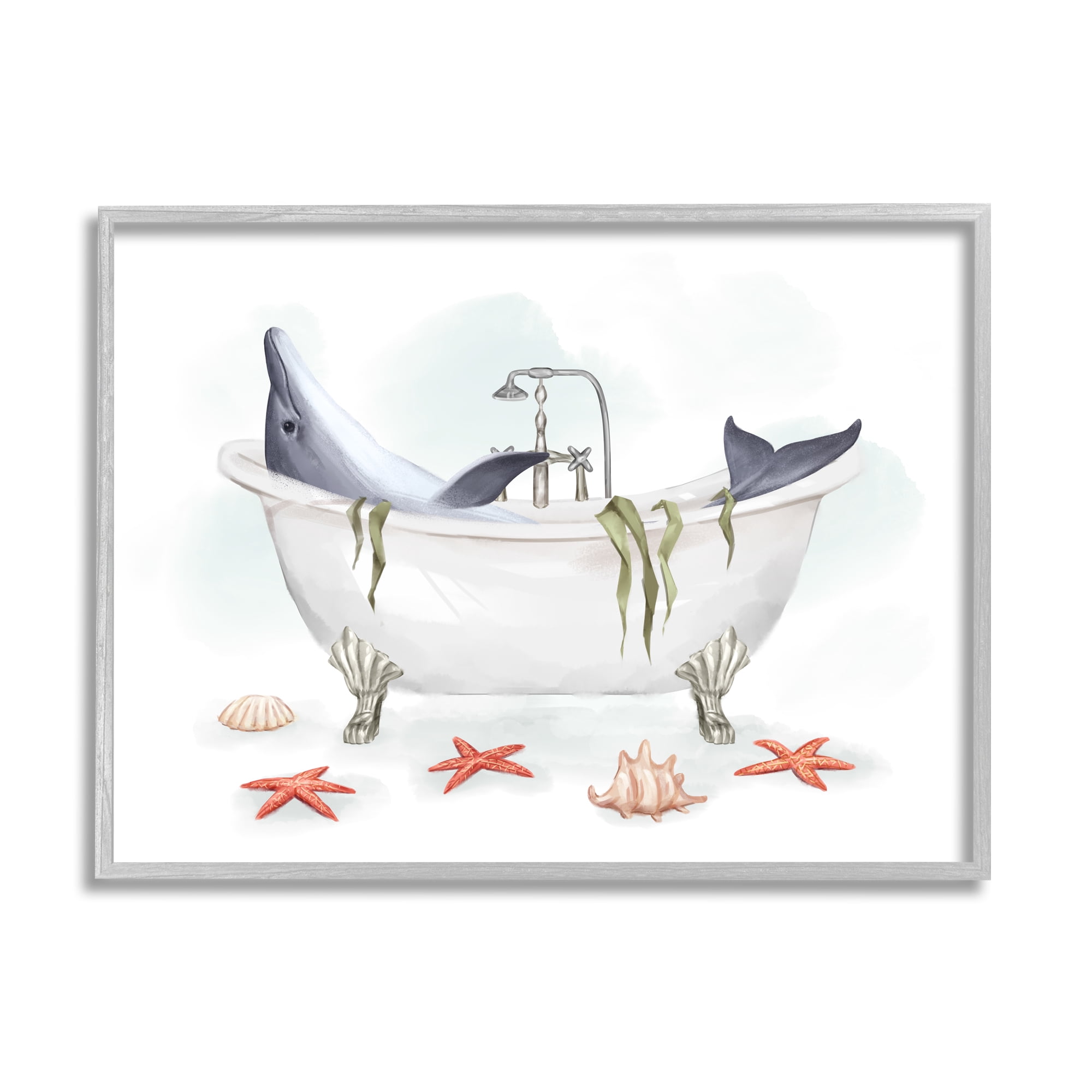 Stupell Home Décor Industries Dolphin Lounging in Bath Tub Nautical Shells, 24 x 30, Designed by Ziwei Li