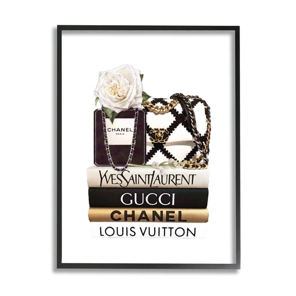 Stupell Home Décor Industries Elegant Glam Fashion Floral Bag on Bookstack, 11 x 14, Designed by Ros Ruseva
