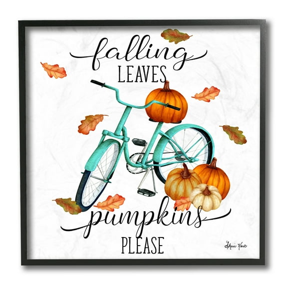 Stupell Home Décor Industries Falling Leaves Pumpkins Please Autumn Bicycle Black Framed Design by Sheri Hart