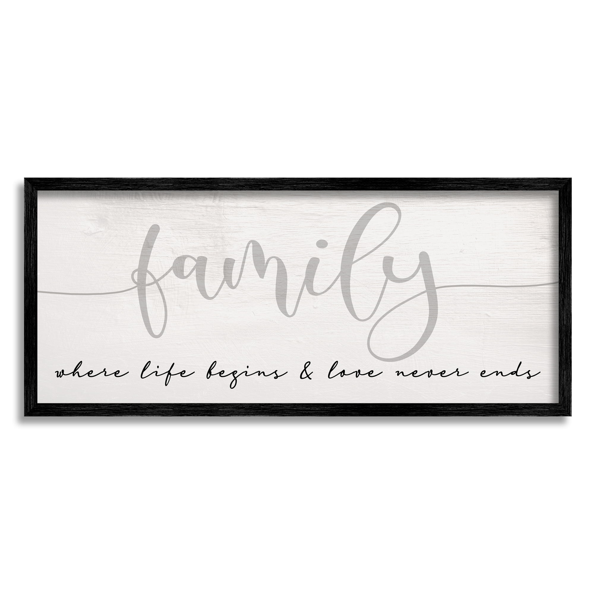Family Love Never Ends Black Framed Typography Wall Art