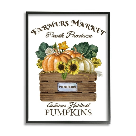 Stupell Home Décor Industries Farmers Market Autumn Harvest Charming Pumpkin Black Framed Design by Deborah Brown
