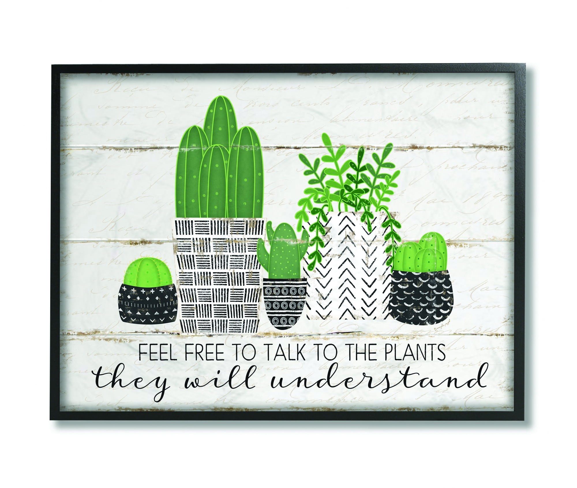 Stupell Home Décor Industries Feel Free To Talk Cacti Succulents Wood Textured Design Framed Wall Art by Jennifer Pugh