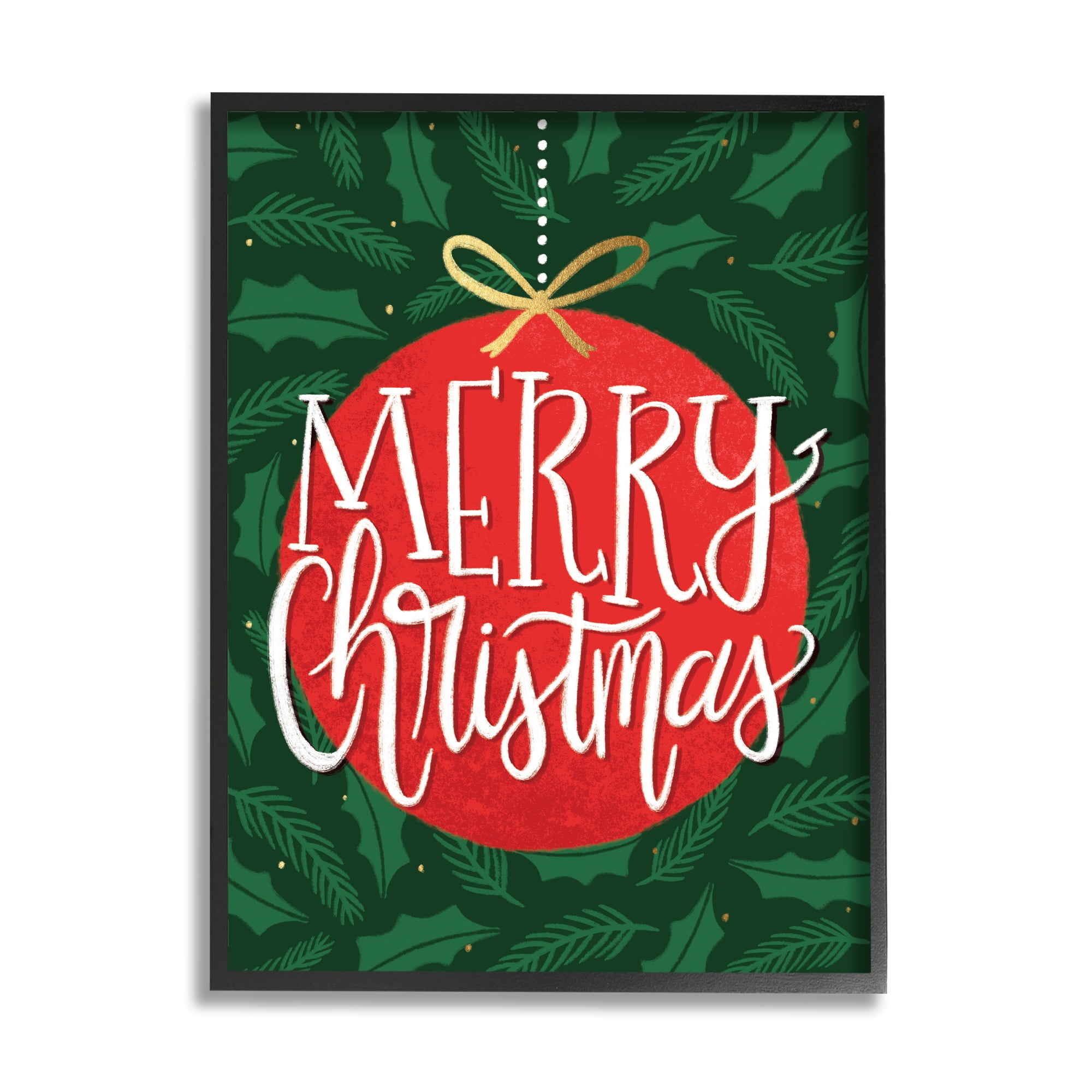 Stupell Home Décor Industries Festive Merry Christmas Text Red Ornament Black Framed Design by Taylor Shannon