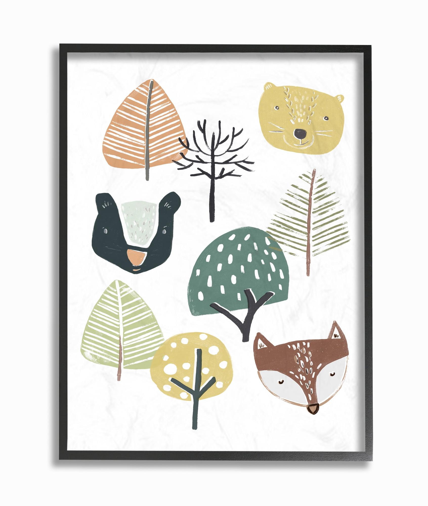 Stupell Home Décor Industries Forest Animal Faces Trees Cartoon Family Design Framed Wall Art by June Erica Vess