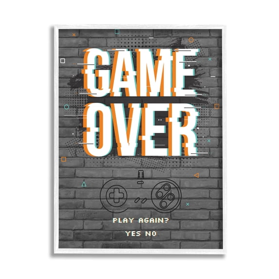 Stupell Home Décor Industries Game Over Gamer Phrase Retro Controller Brick Pattern, 11 x 14, Designed by Angela Nickeas