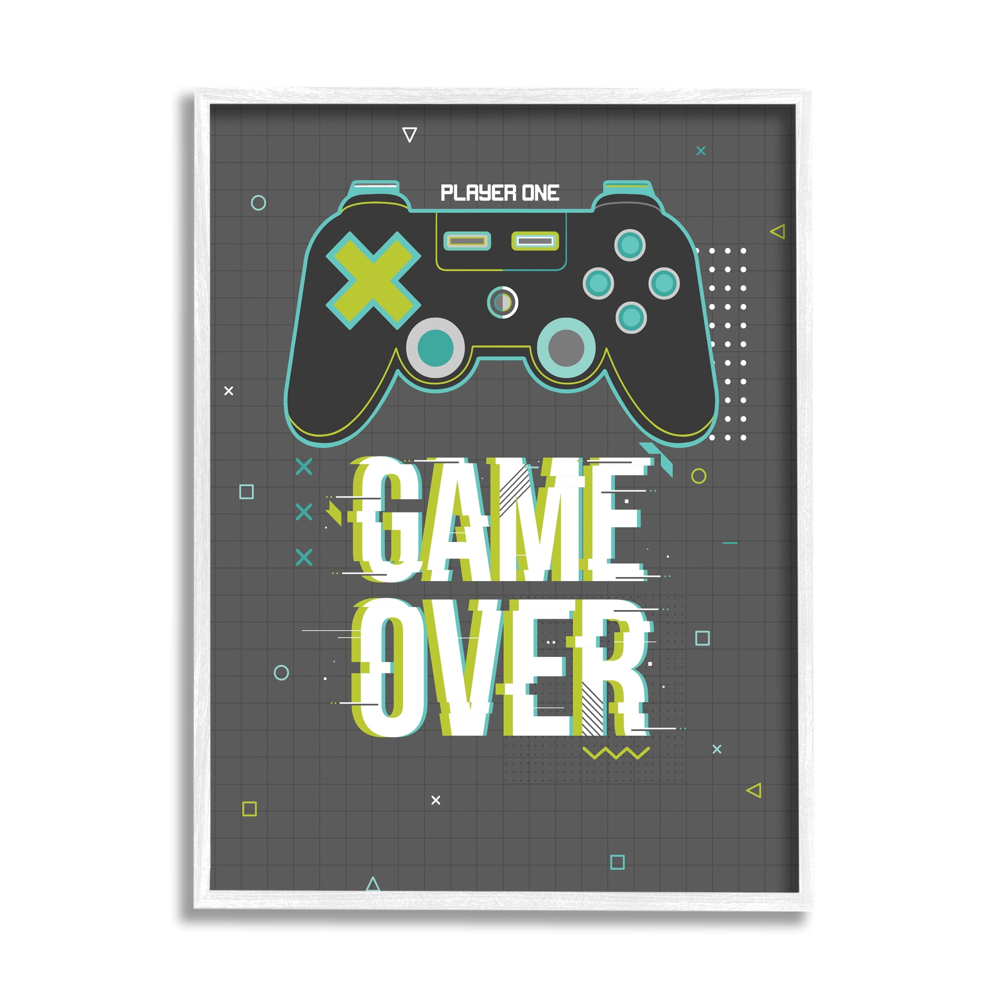 Stupell Home Décor Industries Game Over Phrase Video Game Controller Geometric Pattern, 24 x 30, Designed by Angela Nickeas