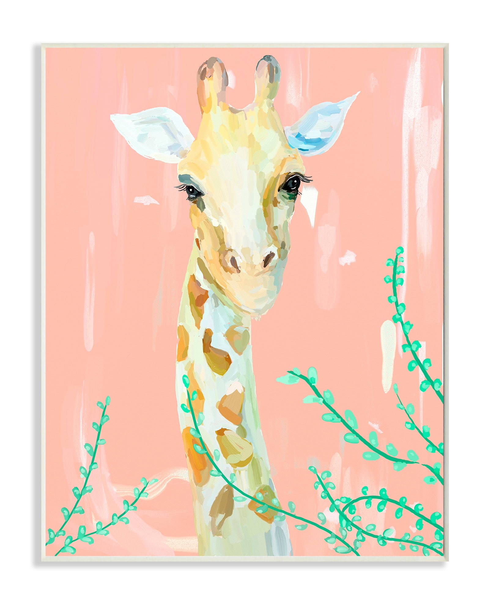 Stupell Home Décor Industries Giraffe Portrait Animal Pink Green Painting Wood Plaque by Main Line Studio