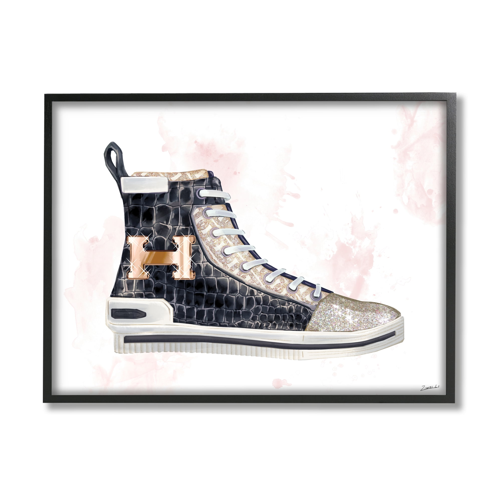 Stupell Home Décor Industries Glam Snake Embossed Sneaker Illustration Fashion Forward, 16 x 20, Designed by Ziwei Li