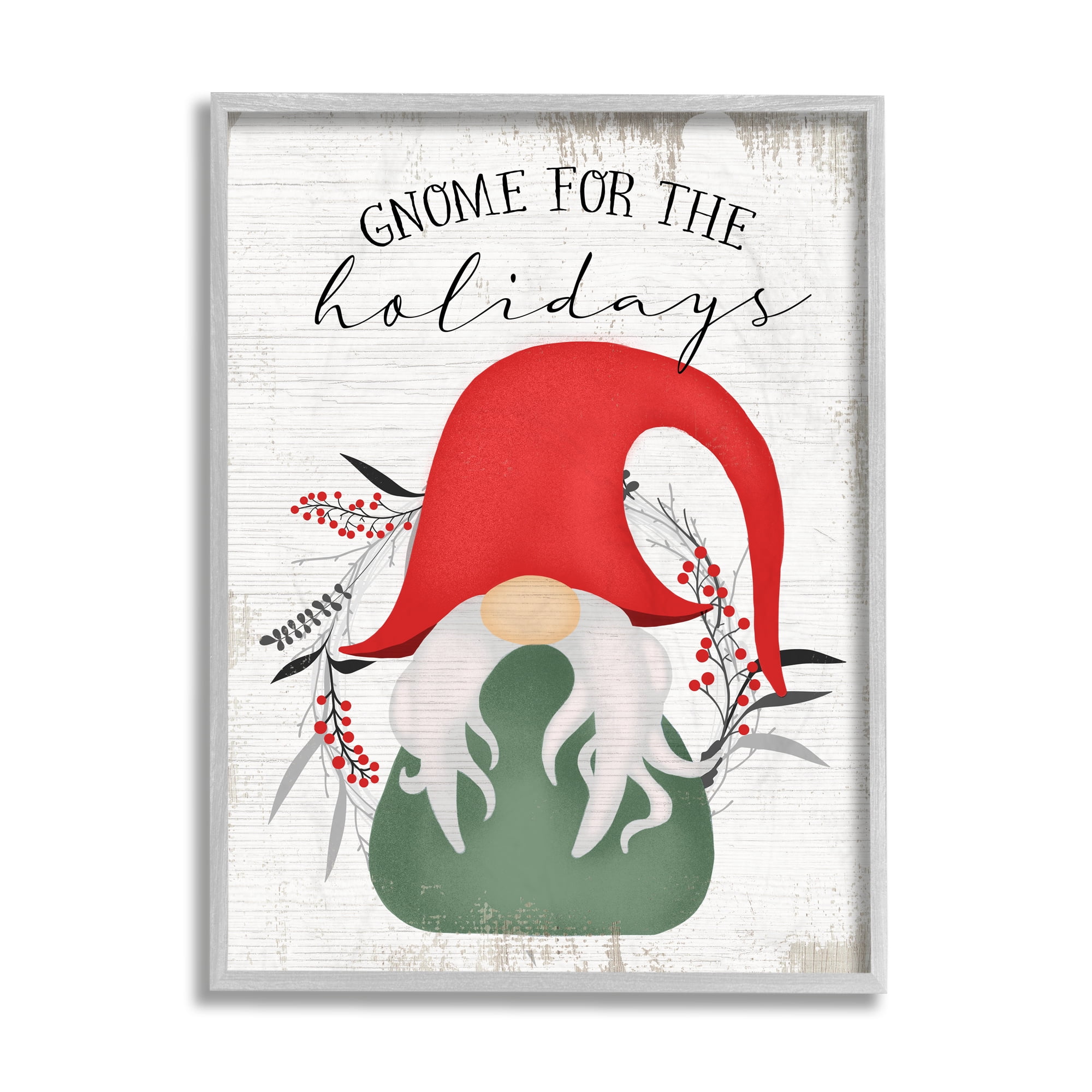 Stupell Home Décor Industries Gnome for the Holidays Winter Garden Pun Gray Framed Design by Daphne Polselli