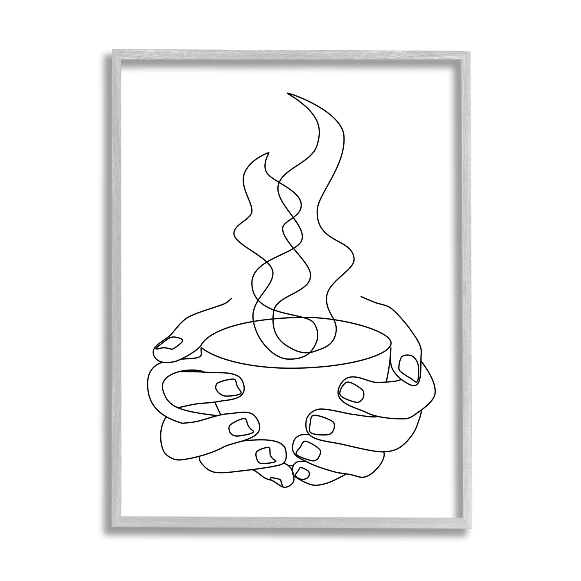 Stupell Home Décor Industries Hands Grasping Hot Coffee Cup Minimal Line Drawing, 11 x 14, Designed by JJ Design House LLC