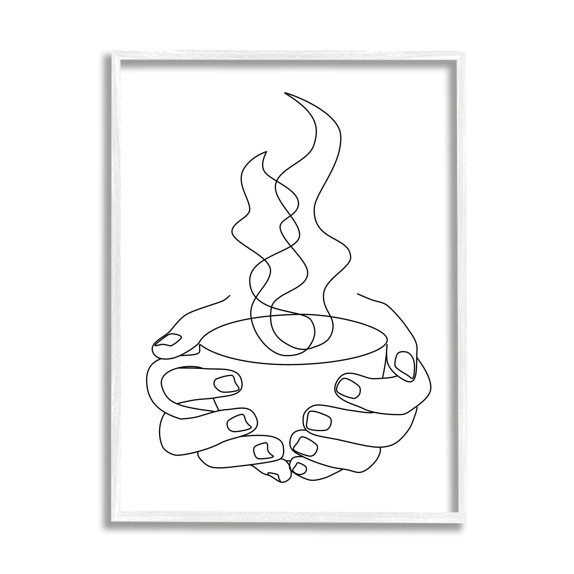 Stupell Home Décor Industries Hands Grasping Hot Coffee Cup Minimal Line Drawing, 16 x 20, Designed by JJ Design House LLC