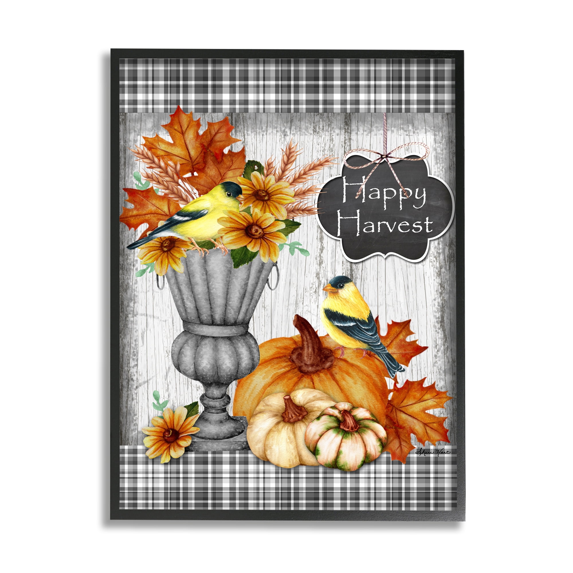 Stupell Industries Happy Harvest Charming Autumn Birds and Gourds Black Framed Design by Sheri Hart