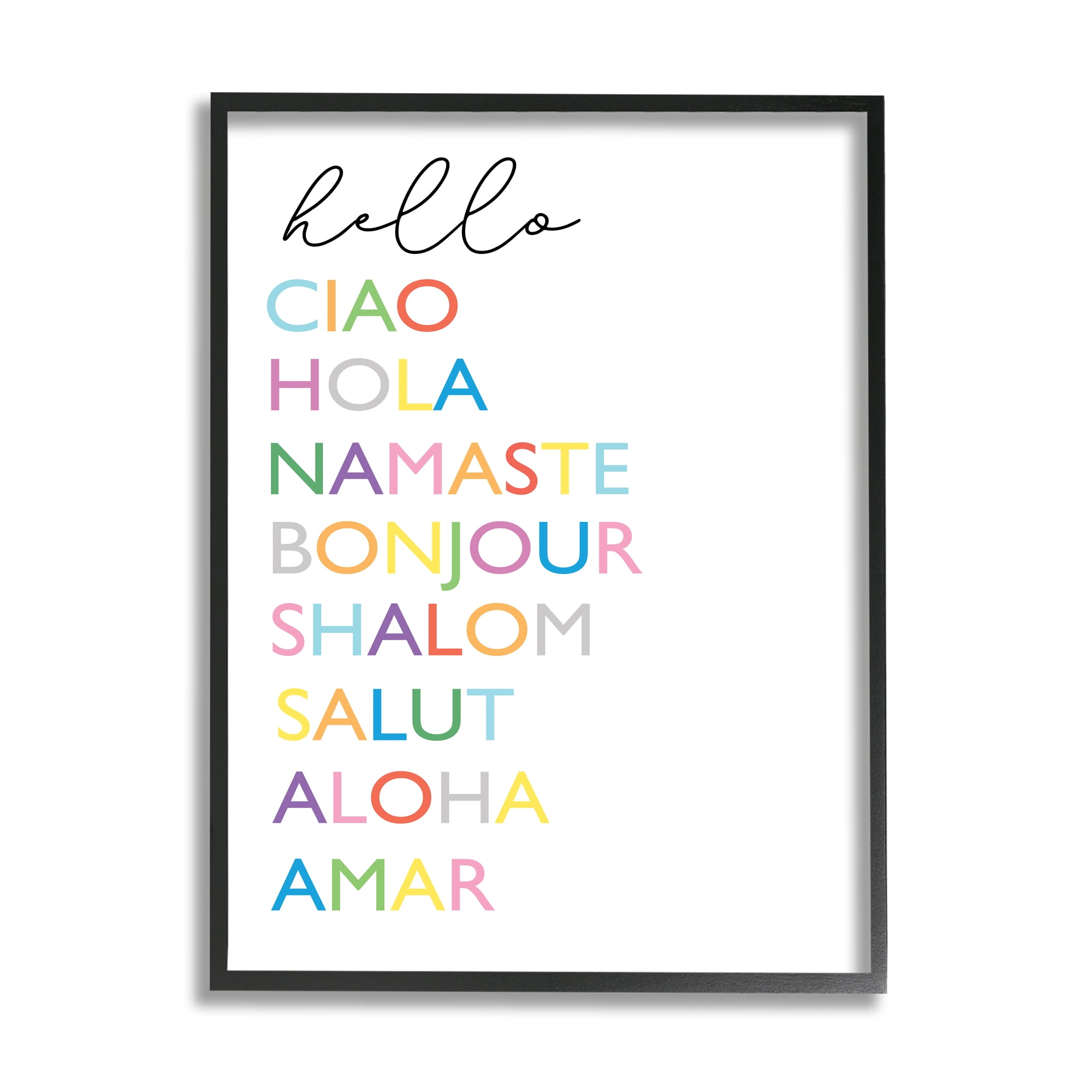Stupell Home Décor Industries Hello Ciao Hola Namaste Greetings Rainbow Typography, 24 x 30, Designed by Elizabeth Tyndall