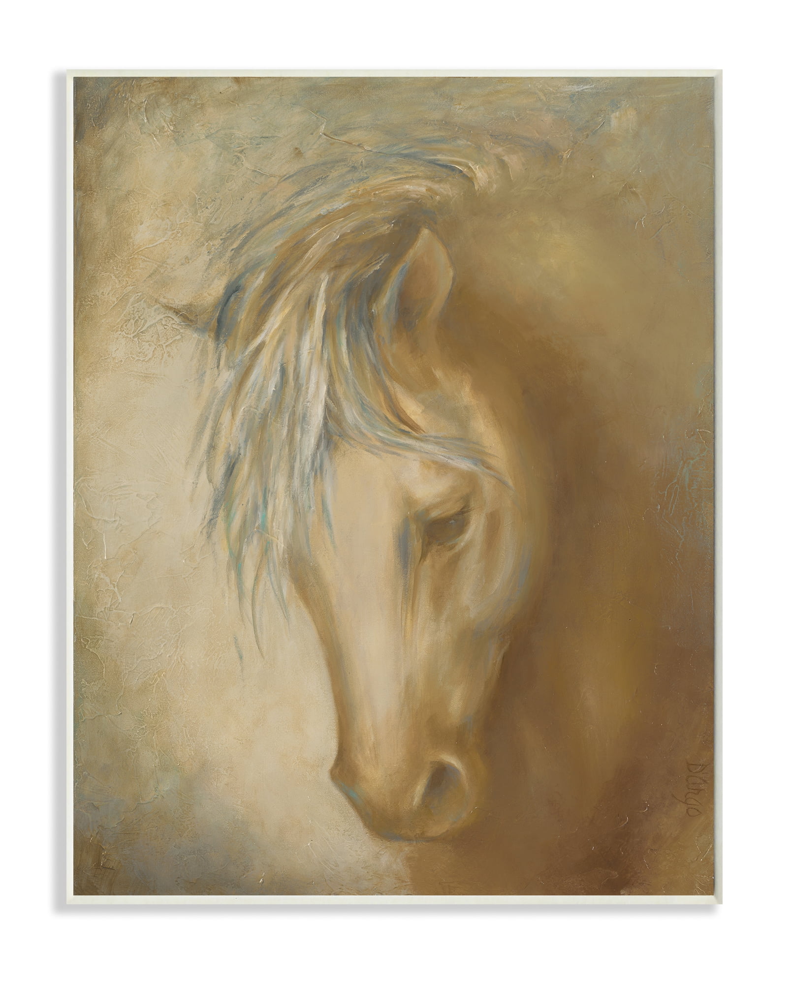 Stupell Home Décor Industries Horse Portrait Blue Yellow Animal Painting Wood Plaque by Third and Wall