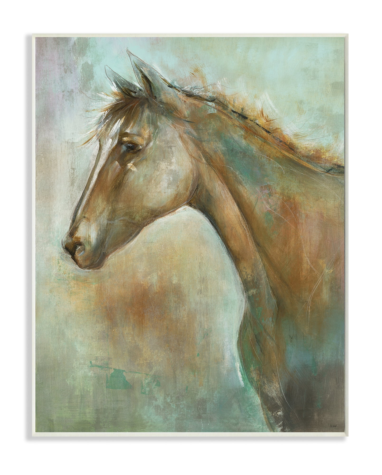 Stupell Home Décor Industries Horse Portrait Green Brown Animal Painting Wood Plaque by Third and Wall