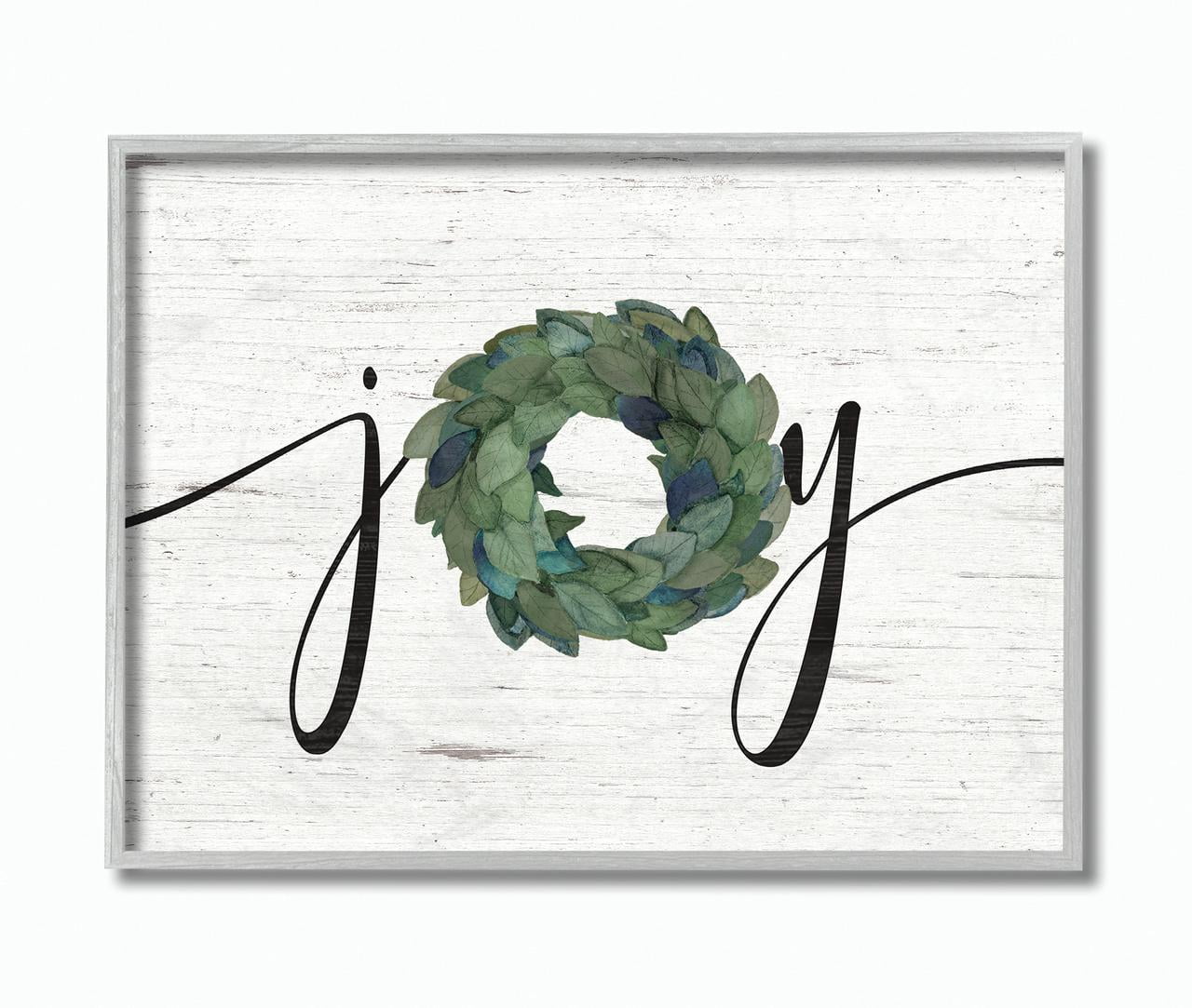 Stupell Home Décor Industries Joy Wreath Wood Textured Family Word Design Framed Wall Art by Jo Moulton