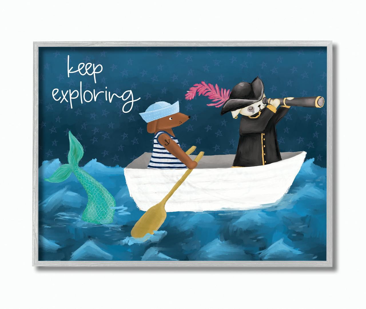 Stupell Home Décor Industries Keep Exploring Boat Animals Ocean Design Framed Wall Art by Cindy Willingham