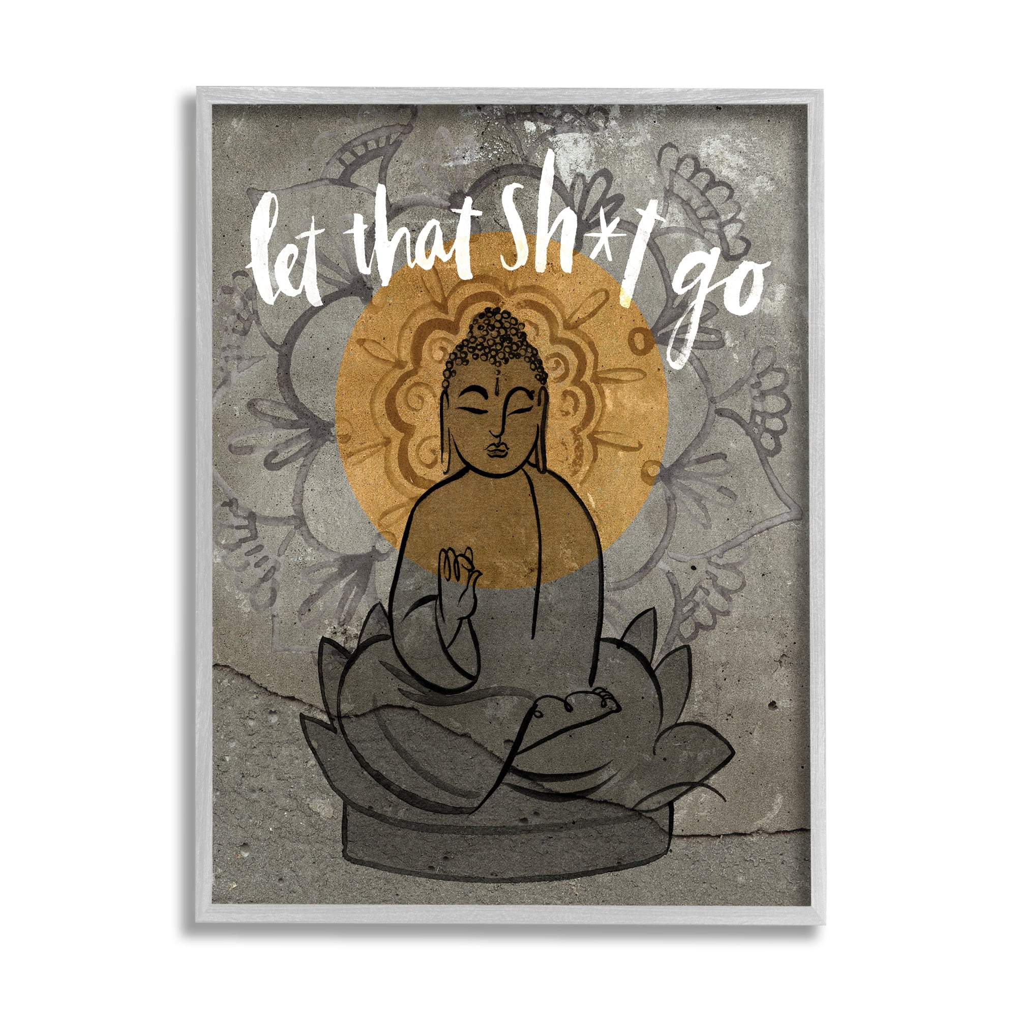 Stupell Home Décor Industries Let That Go Relaxation Phrase Floral Pattern Buddha, 24 x 30, Designed by Jennifer Paxton Parker