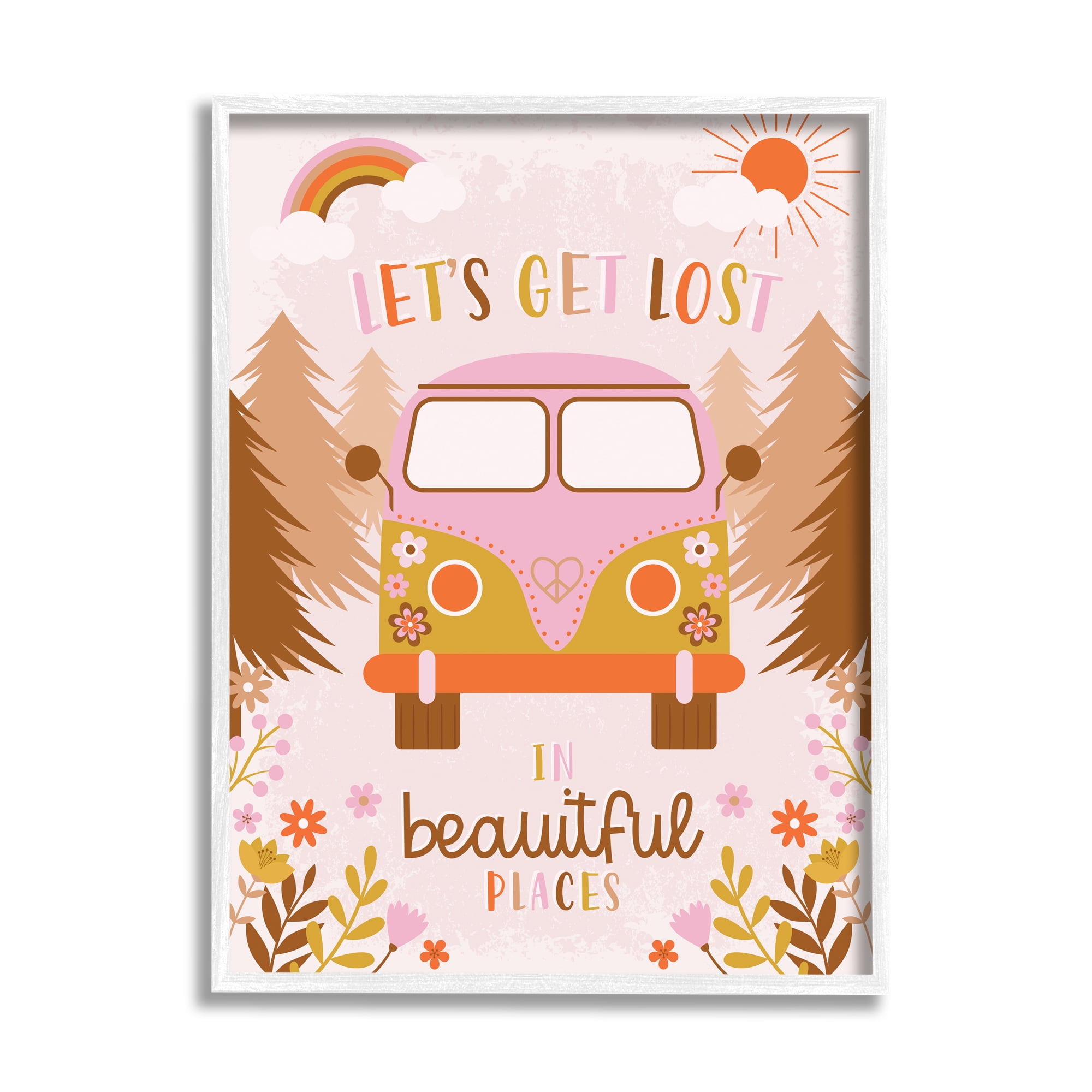 Stupell Home Décor Industries Let's Get Lost Phrase Adventure Peace Flowers Van, 11 x 14, Designed by Angela Nickeas