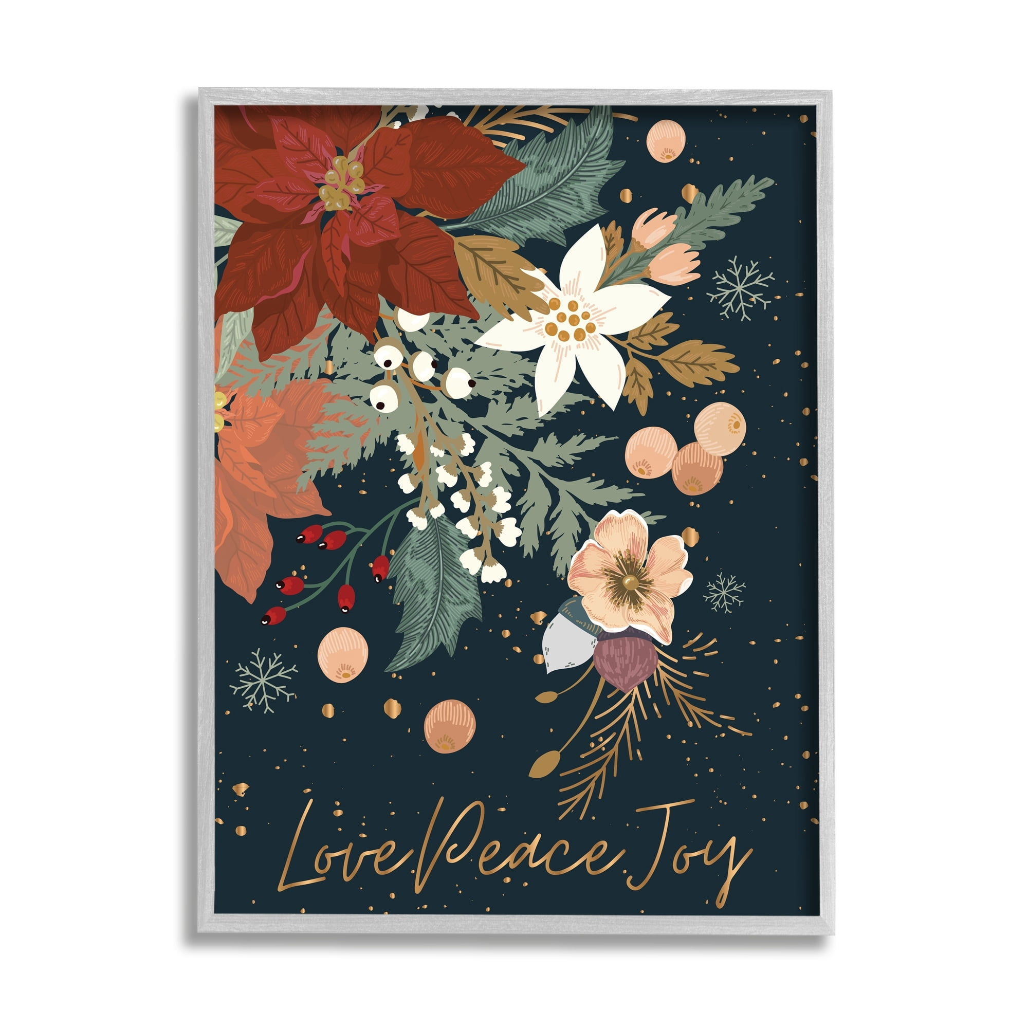 Stupell Home Décor Industries Love Peace Joy Winter Florals Seasonal Sentiment, 11 x 14, Designed by Andrea Jasid Grassi