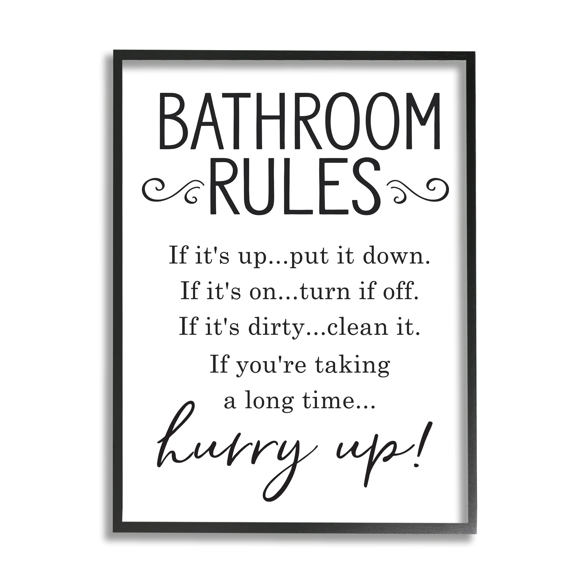 Rustic Black Framed Minimal Bathroom Rules Sign, 11 x 14