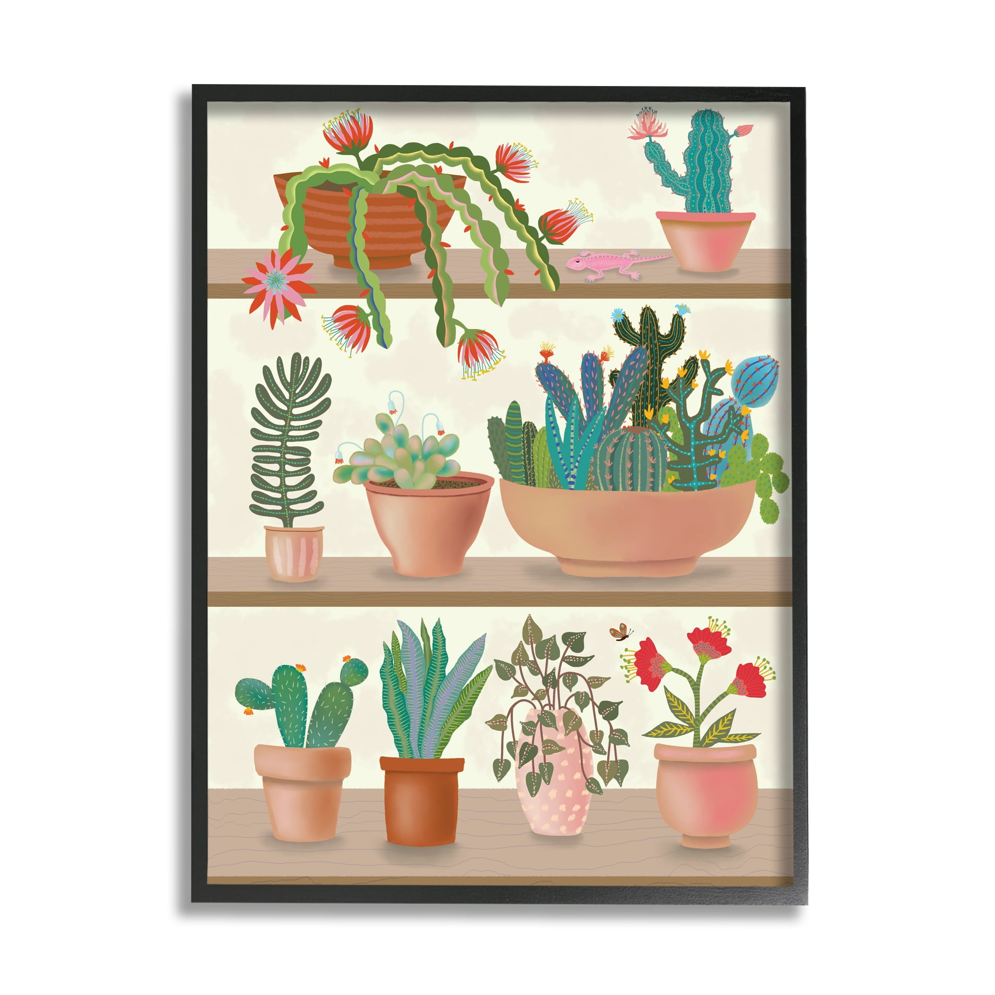 Stupell Home Décor Industries Modern Chic Succulent Shelve Illustration Fun Cacti, 16 x 20, Designed by Darlene Seale